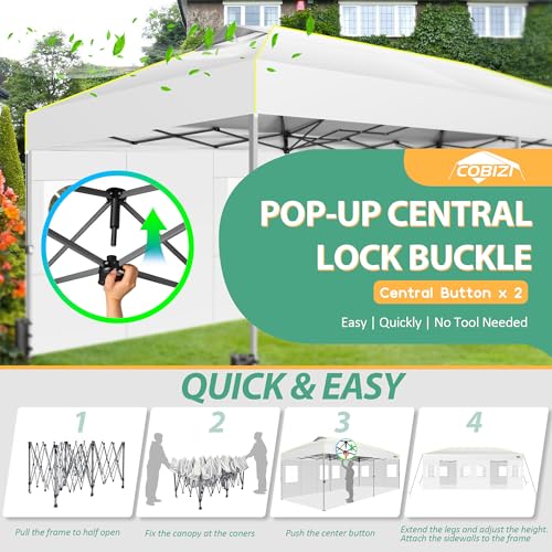 COBIZI 10x20 Pop Up Canopy Tent with 6 Sidewalls One Push Setup Outdoor Commercial Gazebo Waterproof UPF 50+ Party Tent with Carry Bag,Air Vent,Sandbag Tents for Parties,Wedding,Backyard,White - color: White(1-year warranty), size: 10x20