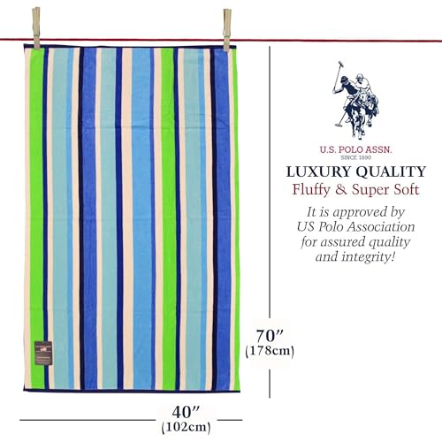 U.S. Polo Assn. Oversized (40” x 70”) Striped Nautical Design Beach Towel - Luxury Plush Cotton Hotel Quality for Bath, Pool - Myrtle Stripe - color: Myrtle Stripe, size: 40" x 70"