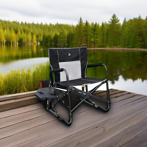 GCI Outdoor Freestyle Rocker XL with Side Table Camping Chair | Portable Folding Rocking Chair with Solid, Durable Armrests, Drink Holder & Comfortable Backrest — Black - color: Black, style: Freestyle Rocker XL W/ Side Table