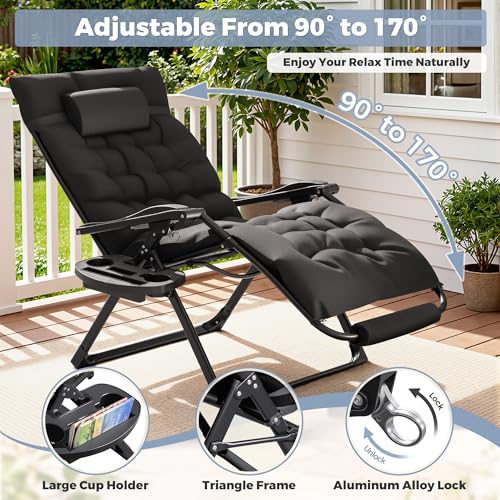 Homall Oversized Zero Gravity Chair, 32In Recliner Lounge Chair with Removable Soft Cushion and Cup Holder, Adjustable Anti Gravity Chair Folding Patio Chairs Padded for Indoor and Outdoor (Black) - color: Black, size: 1 Set