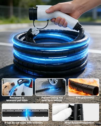 EV Charger Cable Protector 26FT, 7/8 inch Car Charging Cable Flexible Wire Covers Cord Protectors- Durable and Anti-Wear, Prevents Pet Chewing, Door Crush, and Concrete Scratches
