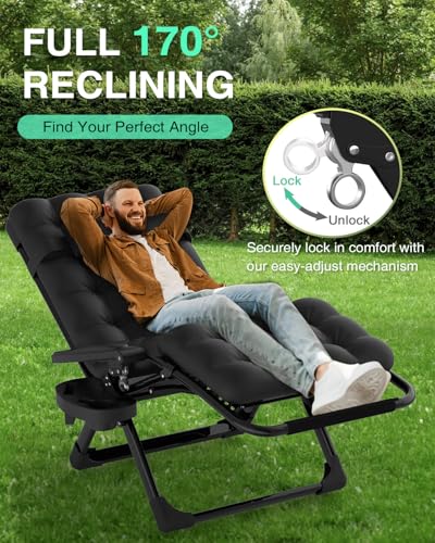 ZENPETIO Zero Gravity Chair, Reclining Camping Chair with Cup Holder and with Removable Cushion, Anti Gravity Lounge Chair for Indoor and Outdoor - color: Jet Black