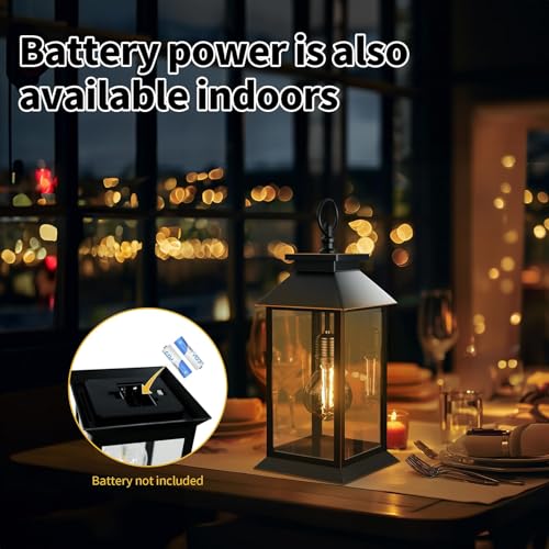 2 Pack Solar Lanterns Outdoor, Hanging Glass Solar Lights Waterproof, Dual Power Solar & 2*AA Battery, for Porch, Patio, Yard and Indoor Table or Mantel