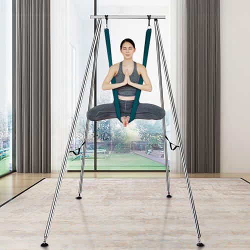 VEVOR Yoga Stand Frame, Max 441-551 lbs Load Swing Stand, Triangular Structure Aerial Rig, Aerial Silk Stands with Yoga Hammock, Standard & Height-Adjustable Version - color: Green, style: Standard Version
