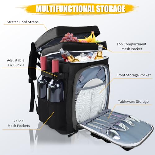 Backpack Cooler - AYAMAYA Upgrade Leakproof Cooler Backpack with Padded Top Handle, 40 Cans Large Waterproof Insulated Camping Coolers for Beach, Fishing, Picnic, Travel, BBQ - color: Black