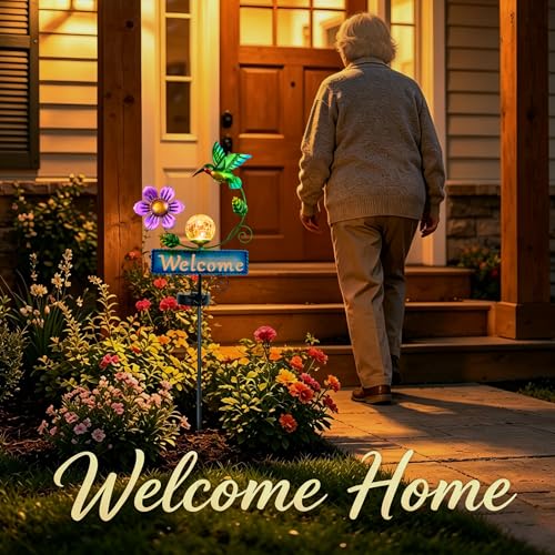 Hummingbird Garden Decorations for Outside, Solar Waterproof Stake Lights with Welcome Sign for Yard Lawn Patio Pathway, Warm Gifts for Mom Grandma Housewarming (Hummingbird) - style: Hummingbird