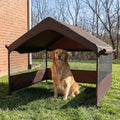 Dog Tent House Outdoor Shade 4'x4'x3' Shelter for Large Medium Pets,Outside Sun Rain Waterproof Canopy with Three-Sided Breathable Mesh Windows,Livestock House with Ground Nails,Brown - color: Brown with Breathable Mesh Windows