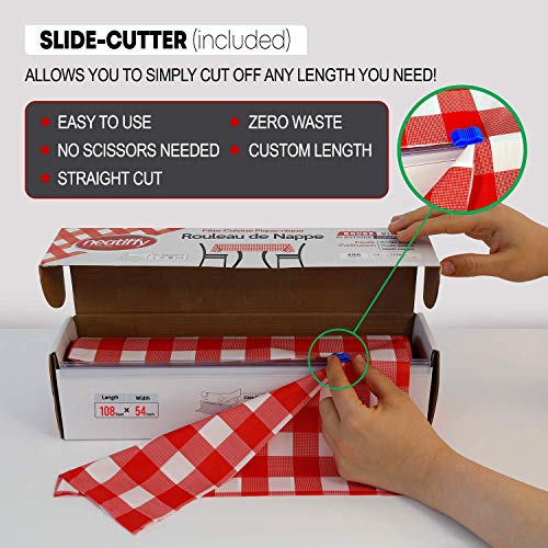 Neatiffy Disposable Plastic Table Cloth Roll | 54 in x 108 Ft Waterproof Tablecloth | Table Cover for Rectangle, Square, Round Oval Tables | Picnic, Party, Banquet, Birthdays, Weddings, Red Checkered - color: Red Gingham
