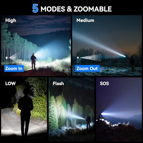 LETMY Tactical Flashlight - 2 Pack LED Flashlights High Lumens - Portable Handheld Flash Light, 5 Modes Zoomable Waterproof Flashlights for Home Emergency Camping- Blue - color: Blue, size: 2 Pack