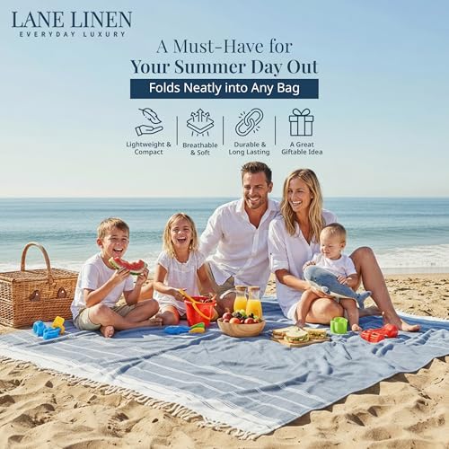 LANE LINEN Camping Blanket - Large Beach Towel, Beach Accessories with Oversized Comfort (82"x82"), Sandproof, Perfect for Seaside Adventures, Park Gatherings, or Family Beach Days – Navy Blazer - color: 32: Navy Blazer, size: Beach Blanket (80" x 80")