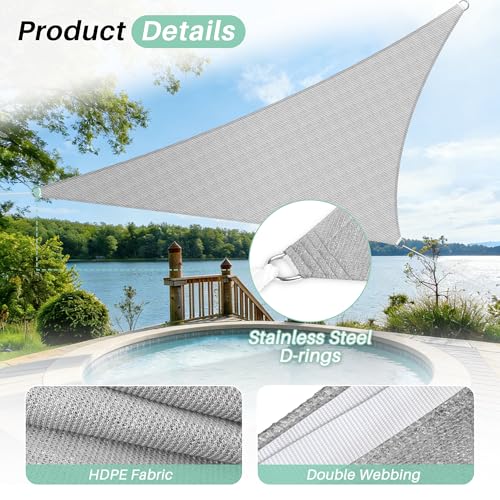 SunnyRoyal Sun Shade Sail 10'x10'x14.1' Right Triangle UV Block Sunshade Canopy Awning Shade Cloth for Outdoor Patio Garden Swimming Pool (Light Grey)