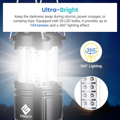 Etekcity Lantern Camping Essentials Lights, Led Flashlight for Power Outages, Battery Operated Lamp for Emergencies, Survival Gear, Hurricane Preparedness Items, Water Resistant, 2 Pack, Black - size: 2 Pack