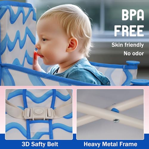 Tiny Marvels 3-in-1 Portable Baby Chair, Foldable Booster Seat with Removable Tray, Safety Harness & Carry Bag for Dining, Travel, Camping, Beach, 6M-3Y (Big Waive) - color: Big Waive