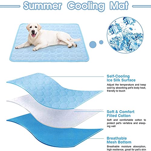 OUKEYI Cooling Mat Pad for Dogs Cats Ice Silk Mat Cooling Blanket Cushion for Kennel/Sofa/Bed/Floor/Car Seats Cooling for Outdoor or Home (Dog Cooling mat- 28 X 22inBlue)