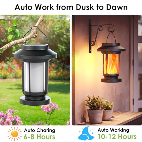 Greluna Solar Lantern Outdoor Waterproof, Flickering Flameless Solar Lights Hanging Lantern, Auto On/Off Decorative Solar Garden Lights for Patio Yard Porch Pathway Camping Decor