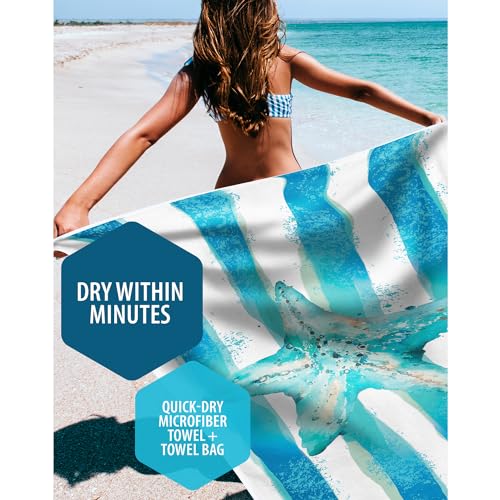 VENTURE 4TH Microfiber Beach Towel: Quick-Dry, Compact, Sand-Free, Absorbent, Sandproof and Lightweight - Perfect for Camping, Beach, and Roadtrips (Striped Starfish Design | 35x78 inches) - color: Striped Starfish, size: Extra Large (78" x 35")