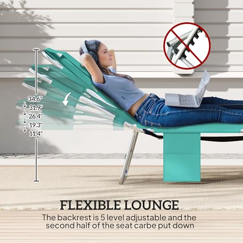 Outsunny Chaise Lounge Chair Outdoor with Face Arm Hole, 5-Position Reclining Face Down Tanning Chair with Carry Strap, Side Pocket, Portable Folding Bed Cot for Patio Beach Pool, Light Green - color: Light Green, size: 1 Piece