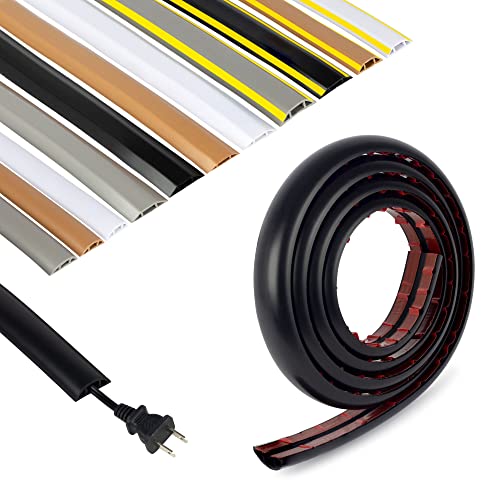 Rubber Bond Cord Cover Floor Cable Protector - Strong Self Adhesive Floor Cord Covers for Wires - Low Profile Extension Cord Covers for Floor & Wall - color: Black - One Thin Cord, size: 6 Feet