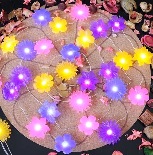 Solar Lights Outdoor Flower String Lights Waterproof Fairy Spring Summer Floral Garden Tree Balcony Yard Fence Plants Decor Night Light 14ft 40 LED. - style: Flower
