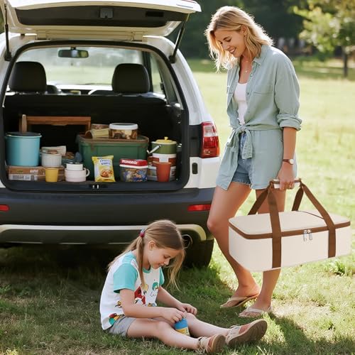 Coobiiya Insulated Casserole Carrier,Lasagna Lugger Tote Keeps Food Hot or Cold,Thermal Lunch Bag Warmer & Cooler Carrier Bag,Portable Tote Bag Fits 9" x 13" Baking Dish for Picnic and Cookout - color: Beige, size: Single Layer: 15.75 × 11.8 × 4.7 in