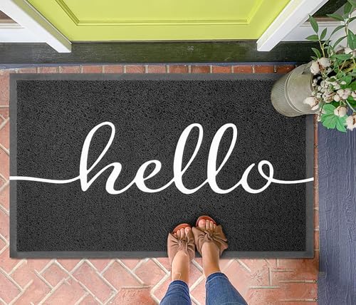 KILOCOCO Hello Doormat Welcome Mats Front Door Mat Outdoor Mat Low Pile Entrance Non-Slip Outdoor Doormats High Traffic Area Rubber Backed Entry Mats for Kitchen Indoor,31"x47" - color: Hello, size: 2'8" x 4' (Rectangular)