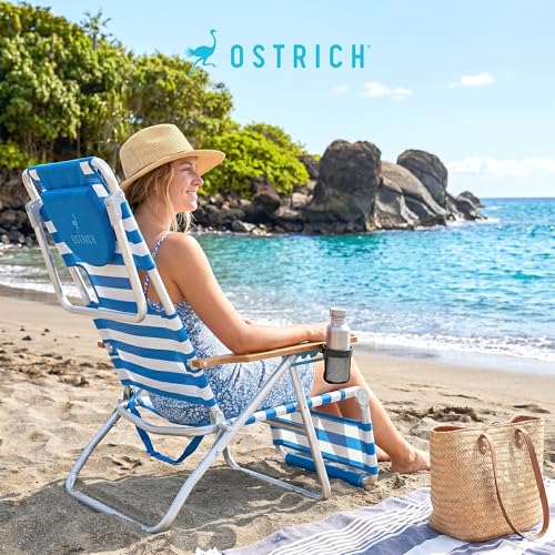 Ostrich the Original 3N1 Lightweight Beach Reclining Lounge Chair with Footrest, Outdoor Furniture for Patio, Balcony, Backyard, or Porch, Blue Stripe - color: Striped, style: Standard 3N1