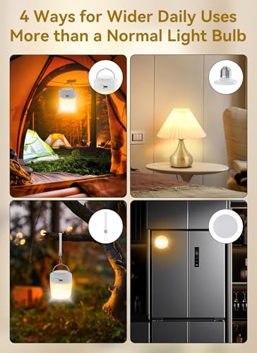 Minetom E26 Rechargeable Light Bulbs with Remote and Timer, Battery Backup Bulb with 12 Colors and Brightness Dimmable, 2300mAh 40W Equivalent LED Light Bulbs for Lamps Sconces Camping, 4 Pack - size: 4 Pack