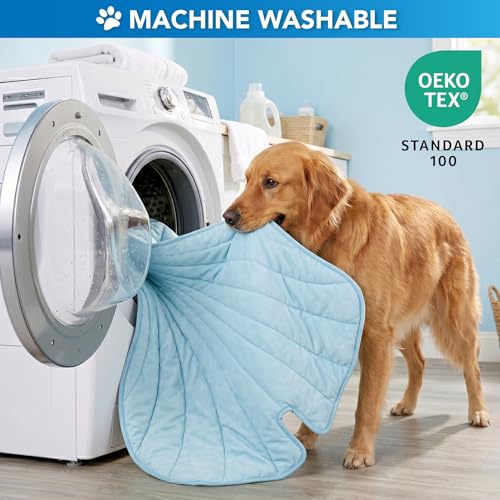 PetAmi Dog Cooling Mat, Ginkgo Leaf Shape, Pet Pad with Cooling Nylon & Soft Fleece, Q-Max > 0.4 Reversible All Season Blanket for Dogs & Cats, Large 55x59 in, Light Blue - color: Baby Blue, size: Large