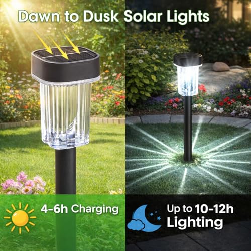 Outdoor Solar Lights for Yard 8 Pack, Solar Pathway Lights Waterproof 6000K Cold White LED Landscape Lighting for Garden Outside Landscape Lawn Driveway Walkway Path Patio