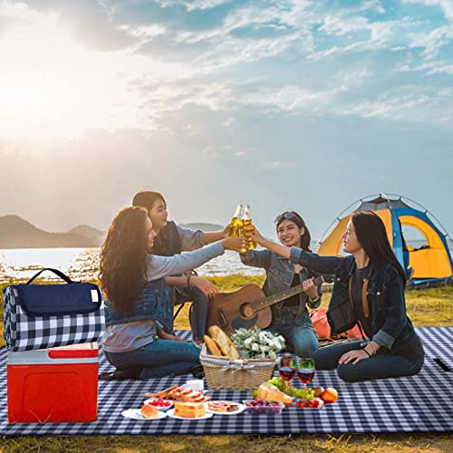 RUIBOLU Beach Blanket Large Picnic Blankets, 80x60in Sandproof Beach Mat for 2-4 Adults Waterproof Quick Drying Outdoor Picnic Mat for Travel Camping Hiking Festival Park Lawn (Dark Blue Plaids) - color: Dark Blue Plaids