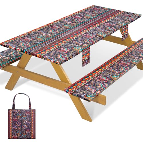 Fitted Waterproof Picnic Table Cover with Bench Covers Heavy Duty Elastic Outdoor Camping Tablecloth for 6 Foot Rectangle Tables Summer Rv Accessories Patio Garden Road Trip Essentials Gifts - color: Burgundy Flowers, size: 72" x 30" (Rectangular)