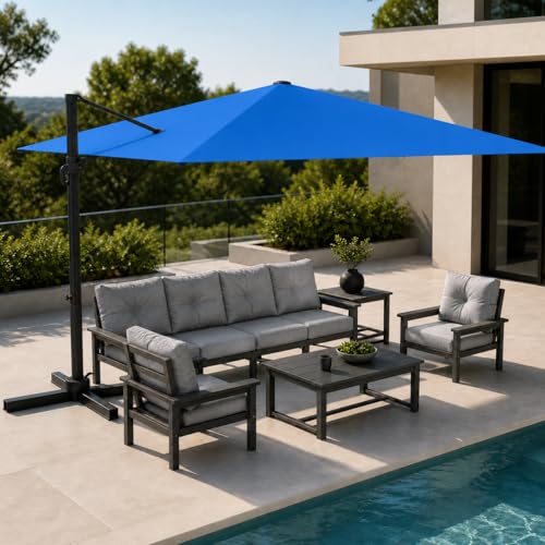 Kingdura 10' X 10' Cantilever Patio Umbrella, Large Square Aluminum Outdoor Offset Umbrella with 360-degree Rotation, 4 Position Tilt, UV Protection for Pool Deck Garden Patio (Royal blue) - color: Royal blue, size: 10x10 FT (No Base)