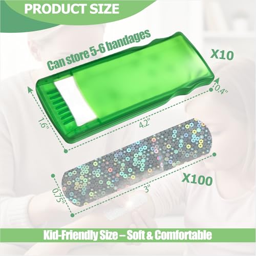 Kids Glitter Bandages with Travel First Aid Case - Sparkly Adhesive Bandages, Portable Band Holder Organizer for Home, School, Travel, 110 PCS (Bandage Cases+Bandages) - style: Bandage Cases+bandages