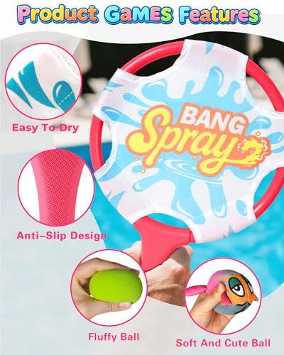 Water Paddle Ball Game Set with 2 Floating Animal Balls & 2 Floating Balls, Beach Paddle Ball Set for Kids and Adults, Pool Games for Family, Fun for Pool, Beach, Backyard and Indoor Play - size: 2pcs