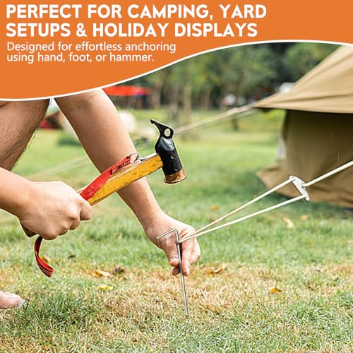 Heavy Duty Metal Tent Stakes 12-Pack for Camping Outdoor Tents Tarps Canopies and Garden Decorations, Galvanized Steel Ground Stakes for Inflatables Yard Landscaping Holiday Setup