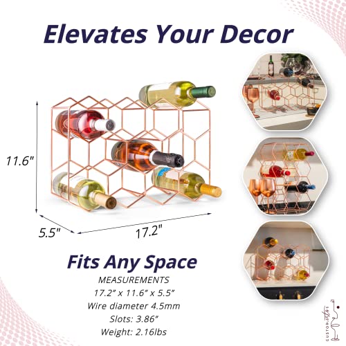 Gusto Nostro Countertop Wine Rack - 14 Bottle Freestanding Modern Metal Wine Rack - 3 Tier Tabletop Wine Holder Stand for Cabinet, Pantry Wine Bottle Storage - No Assembly Required (Small, Rose Gold) - color: Rose Gold, size: 14 Bottles