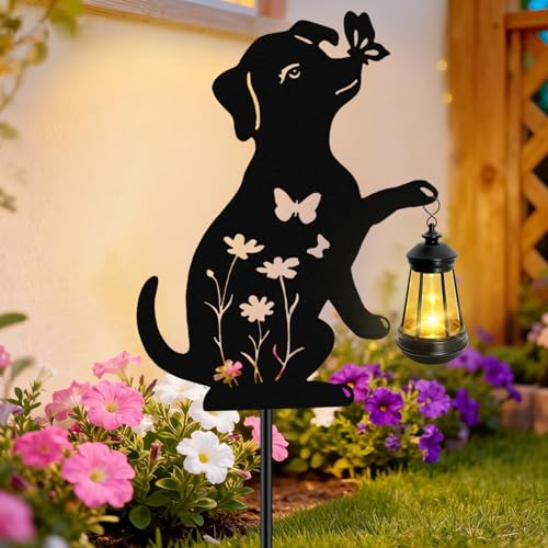 ANGMLN Dog Outdoor Solar Lantern Waterproof, Birthday Gifts for Christmas Women Mom, Solar Hanging Lights Dog Metal Figurine Garden Decor Patio Yard Pathway Backyard Ornaments - color: Dog