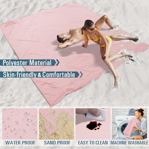 Famstar Beach Blanket Sandproof Waterproof 78''81'' 1-5 Adults Oversized, Compact Lightweight Durable 210T Polyester Beach Mat for Travel Camping Hiking Picnic - color: Pink, size: 78''×110''