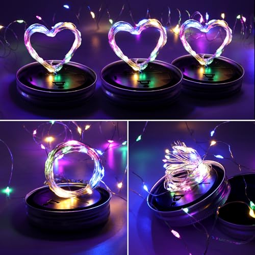 Solar Mason Jar Lights, 12 Pack 30 LED Firefly Fairy String Lights, Waterproof Outdoor Solar Mason Jar Lid Lights with Hangers(NO Jars) for Patio Garden Yard Wedding Decoration - Multicolor - color: Multicolor