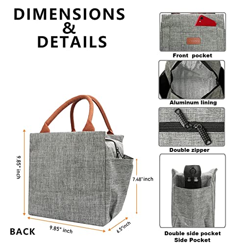Joymee Lunch Bag Women Insulated Lunch Box Reusable Leakproof Large Spacious Tote for Women Men Adult with Bottle Holder and Side Pockets for Work Picnic Travel - Grey - color: 04 Gray