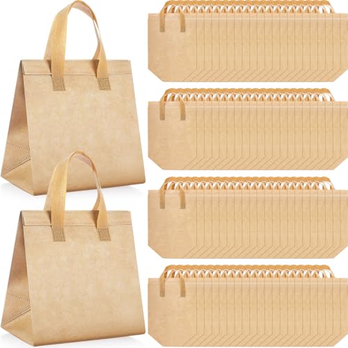 Kacctyen 50 Pcs Insulated Take Away Bags Bulk Thermal Insulation Food for Coffee Milk Tea Pizza Hot Cold Food Delivery Cooler Bag for Catering Restaurant Grocery Picnic, 9.5" x 9.5" x 6" (Buff Color) - color: Buff Color