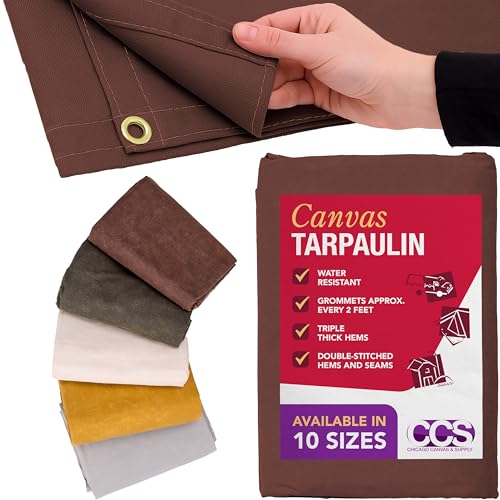CCS Waterproof Canvas Tarp Cover – Heavy Duty Duck Cloth, Waxed Canvas Tarpaulin with Rustproof Brass Grommets for Camping, Construction, Equipment & Outdoor Use (Brown, 6x8 Ft) - color: Brown, size: 6 by 8 Feet