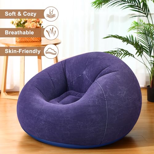 Realspring 6 9 12 Pcs Inflatable Bean Bag Chairs for Adults with Electric Air Pump, Blow up Couch Folding Portable Inflatable Couch Lazy Sofa for Outdoor Movie Night Camping(Blue,6 Pcs) - color: Blue