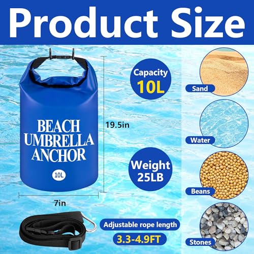 DECOHS 2 Pack Beach Umbrella Weight Sand Bags, 500D PVC Heavy Duty Summer Canopy Tent Sandbags, 10L/25LB Fillable Sun Umbrella Sand Anchor Bags for Outdoor Wind Resistant