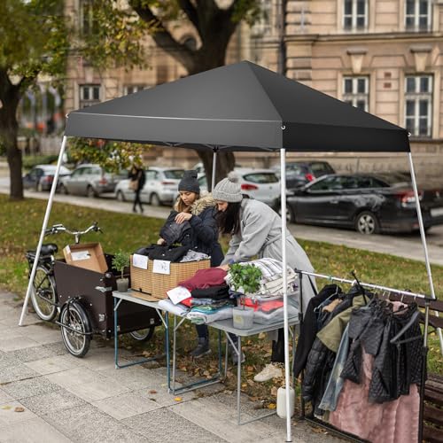 8x8ft Pop Up Canopy Tent,Portable Home Use Waterproof Folding Tent,Easy Up Gazebo Canopy Tents,Commercial Beach Tents,with Carry Bag,for Outdoor Patio Camping Wedding Party BBQ Garden (Dark Grey) - size: 8x8ft