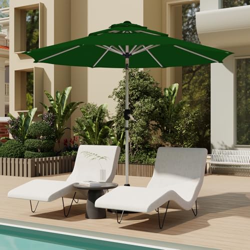 10FT 3-Tier Aluminum Outdoor Patio Umbrella, Fade-Resistant Market Umbrella with Push Button Tilt Function, 8 Sturdy All-Aluminum Ribs for Gardens, Patios, Backyards & Pools - color: Green, size: 10FT-3Tier (Aluminum Umbrella)