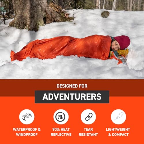 Survive Outdoors Longer 90% Emergency Bivvy - Comes with Survival Whistle & Tinder Paracord Drawstring - Add to Emergency Kit & Hiking Gear - Waterproof, Windproof & Tear-Resistant - color: Orange