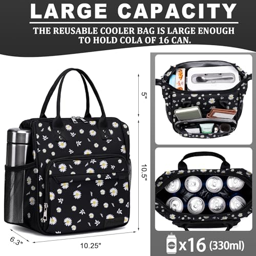 TuErCao Daisy Lunch Box for Women, Adult Insulated Lunch Bag for Work for Teacher Nurse Mom, Ladies Lunch Tote Bag, Loncheras para Mujer de Trabajo - color: A22: Daisy, size: Large