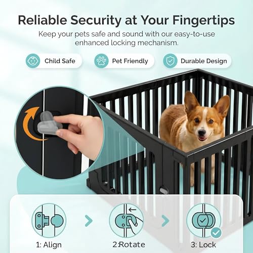 7 Panels Plastic Dog Playpen, Expandable & Durable Pet Fence - Indoor & Outdoor Portable with Secure Locking Door, Durable Safety Play Pen with Puppy, Cat, Small Animal(Black, 23.62" H) - color: Black