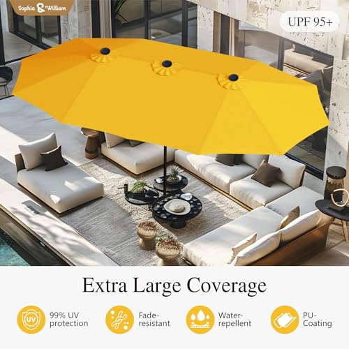 Sophia & William 15 ft Extra Large Patio Umbrella with Base Included, Rectangular Outdoor Umbrella Heavy Duty, Market Umbrella Double-sided Fade Resistant for Pool Garden Backyard, Golden yellow - color: Golden yellow